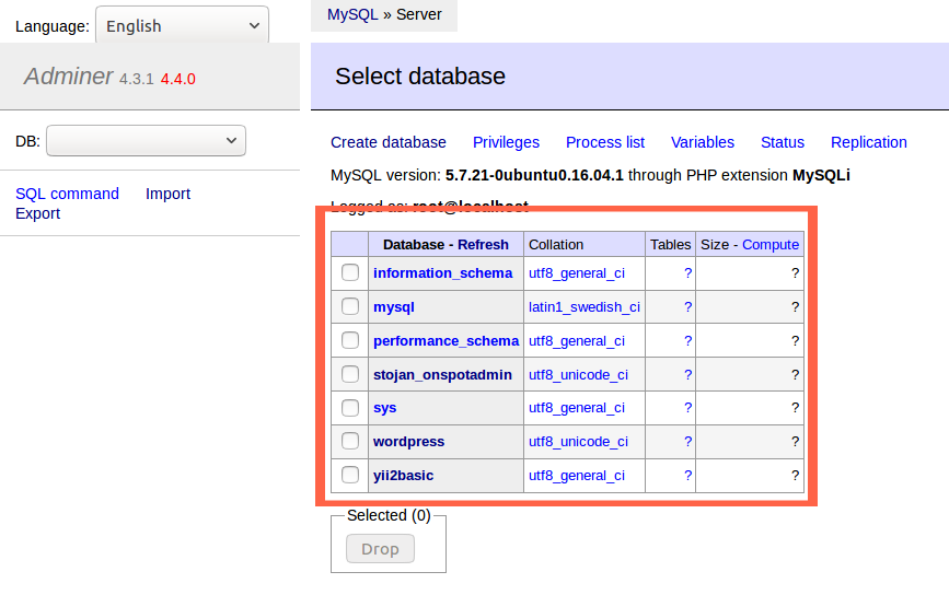 Export data from Adminer