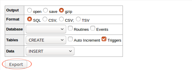 Export data from Adminer