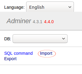 Import data using Adminer