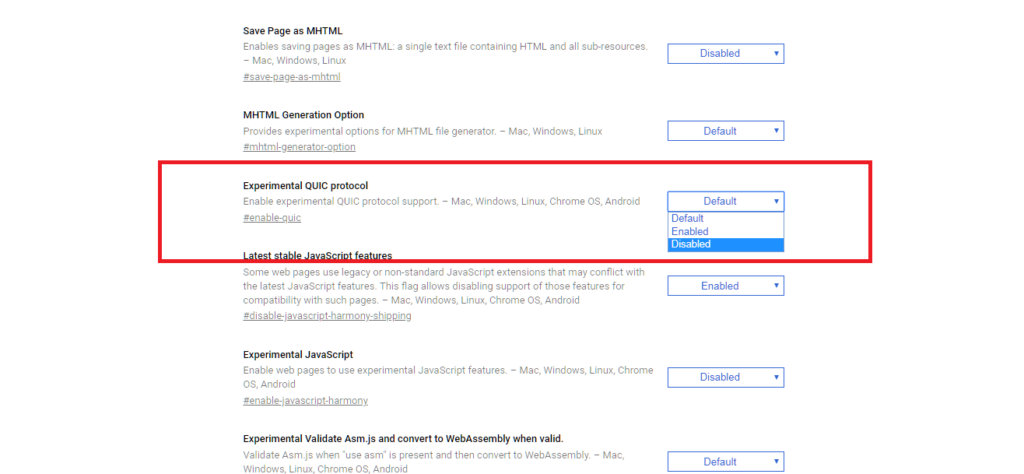 QUIC protocol in Google Chrome browser