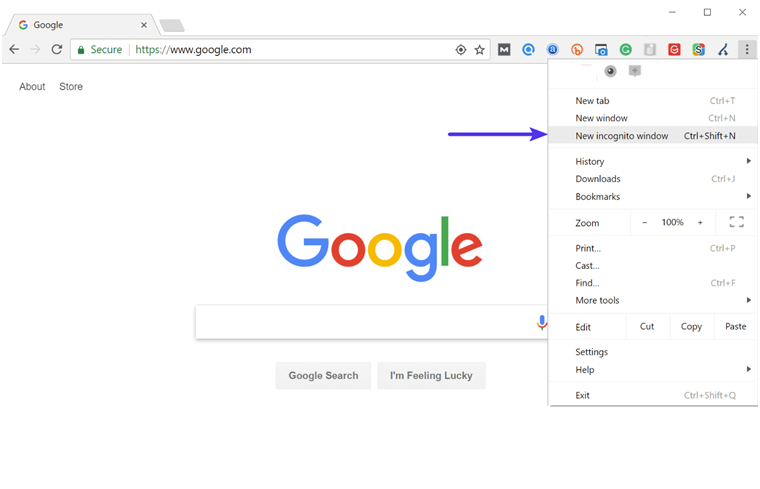 How to open new incognito window in chrome