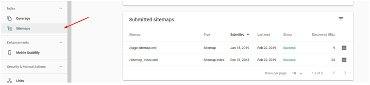XML sitemap in the search console