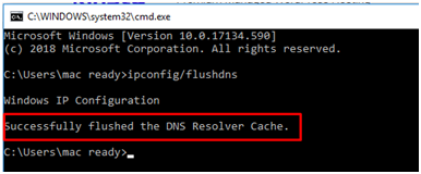 Successfully flushed the DNS resolver cache message