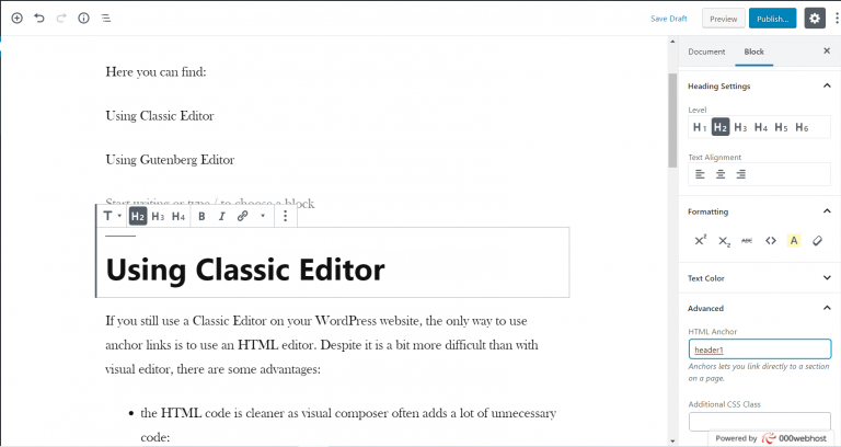 How to add WordPress anchor links? 6 Add Anchor Link on WordPress Manually