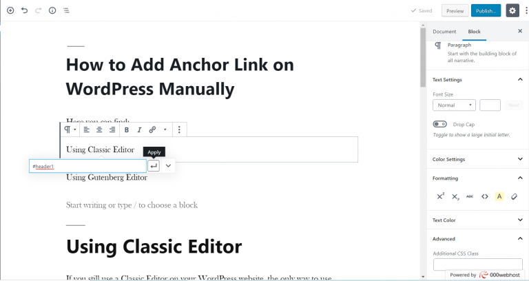 Add Anchor Link on WordPress Manually