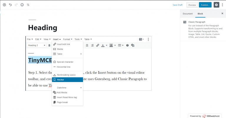 How to add WordPress anchor links? 11 TinyMCE WordPress plugin