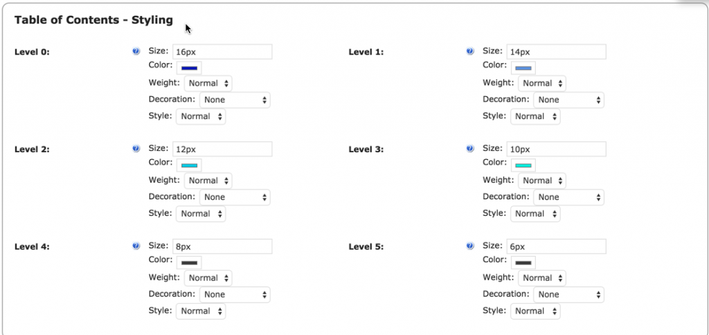 CM tables of content