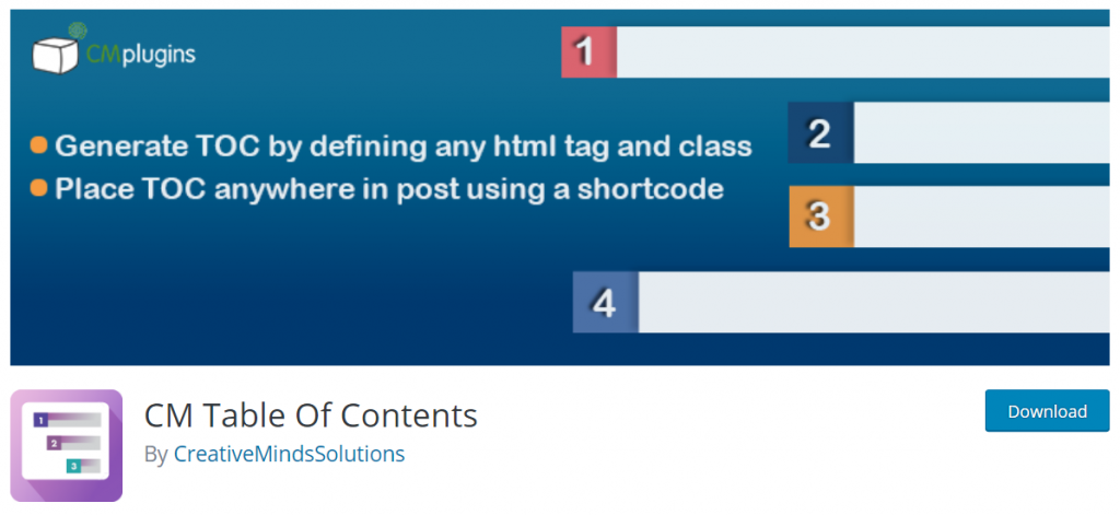 CM table of content