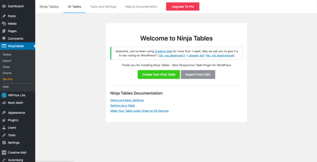 ninja table settings