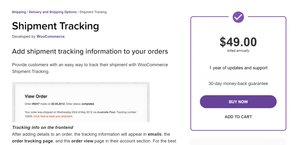 Shipment tracking pricing