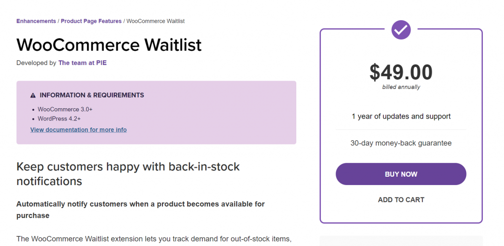 Woocommerce waitlist Pricing