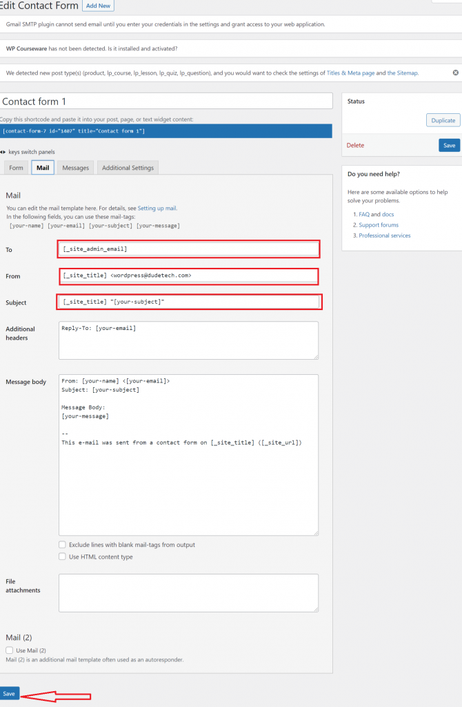 Contact Form 7 Settings configuration