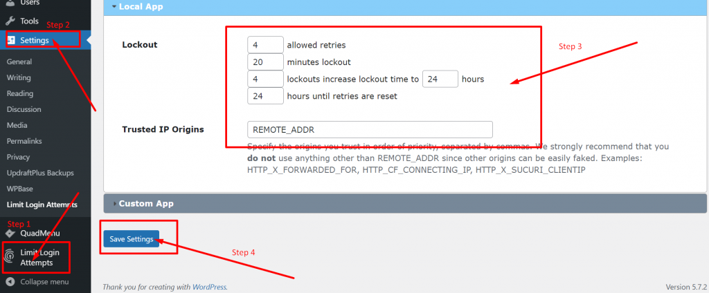 Limit login attempts reloaded plugin Settings