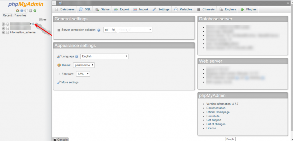 PhpMyAdmin Select Database