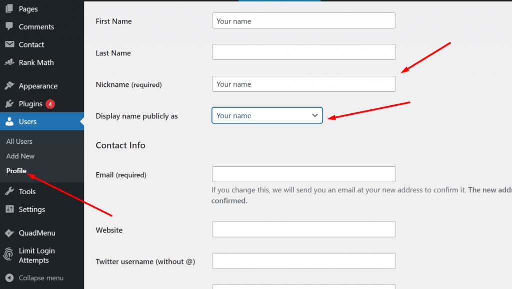 User profile settings in WordPress 