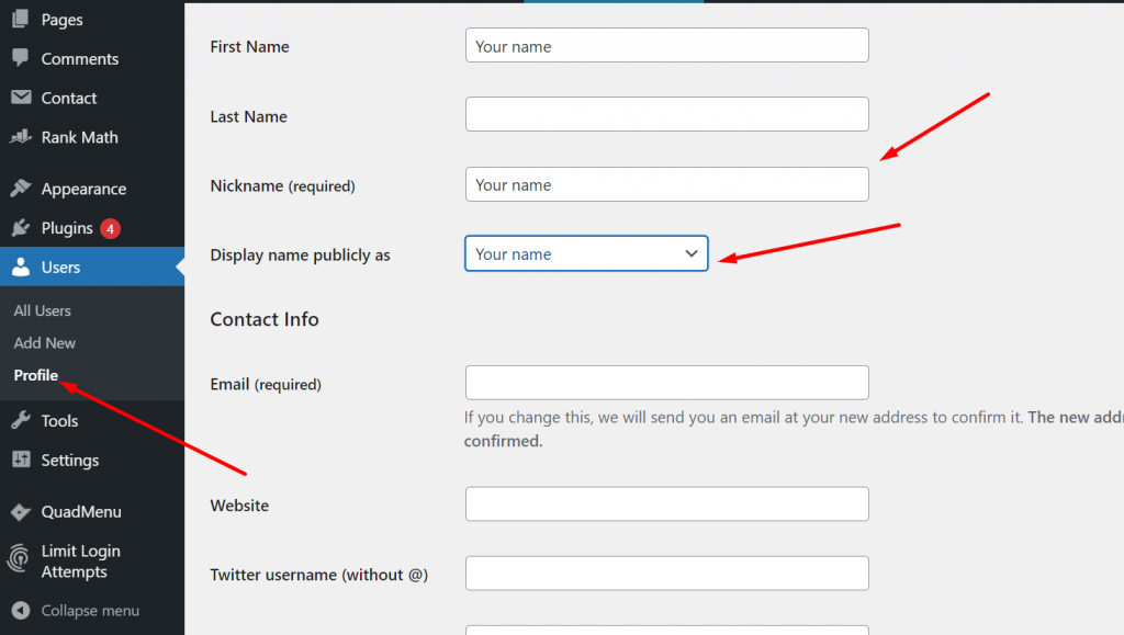 WordPress User Profile Settings