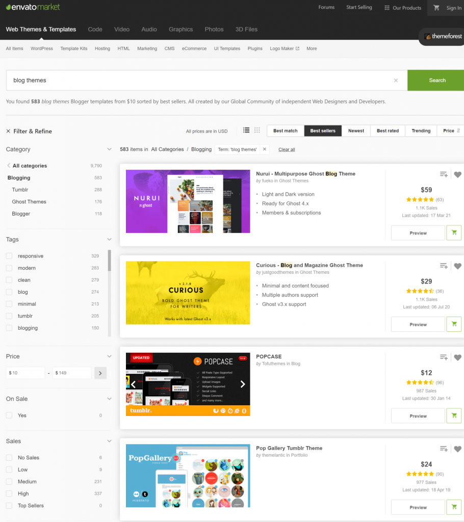 Premium themes in Themeforest 