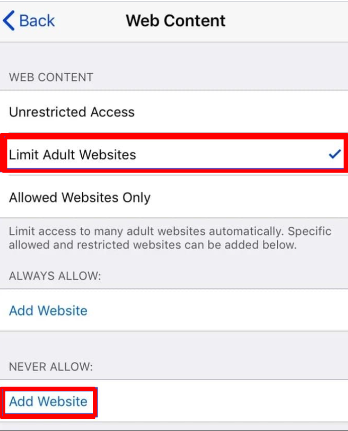 Limit Adult Websites