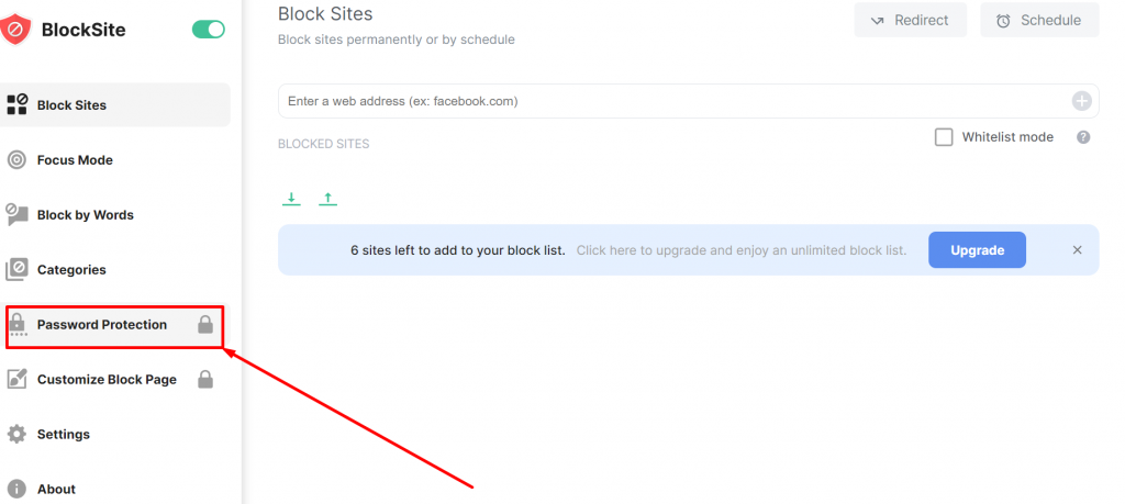 Blocksite Password Protection