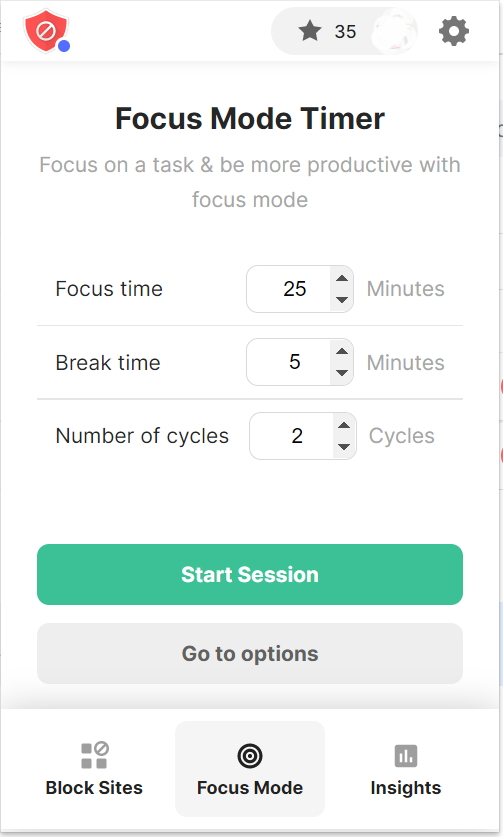 Focus mode timer