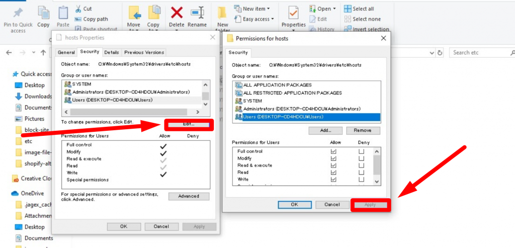 Permissions for hosts