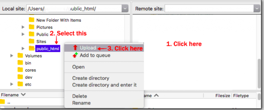 Uploading WordPress files using Filezilla