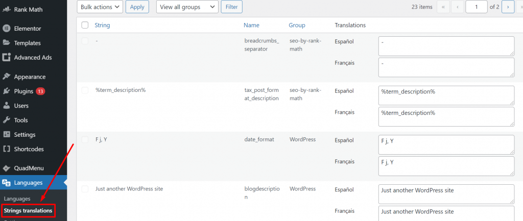 WordPress multilingual :Polylang