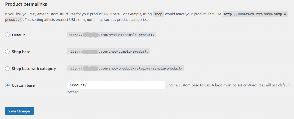 Product Permalink Settings