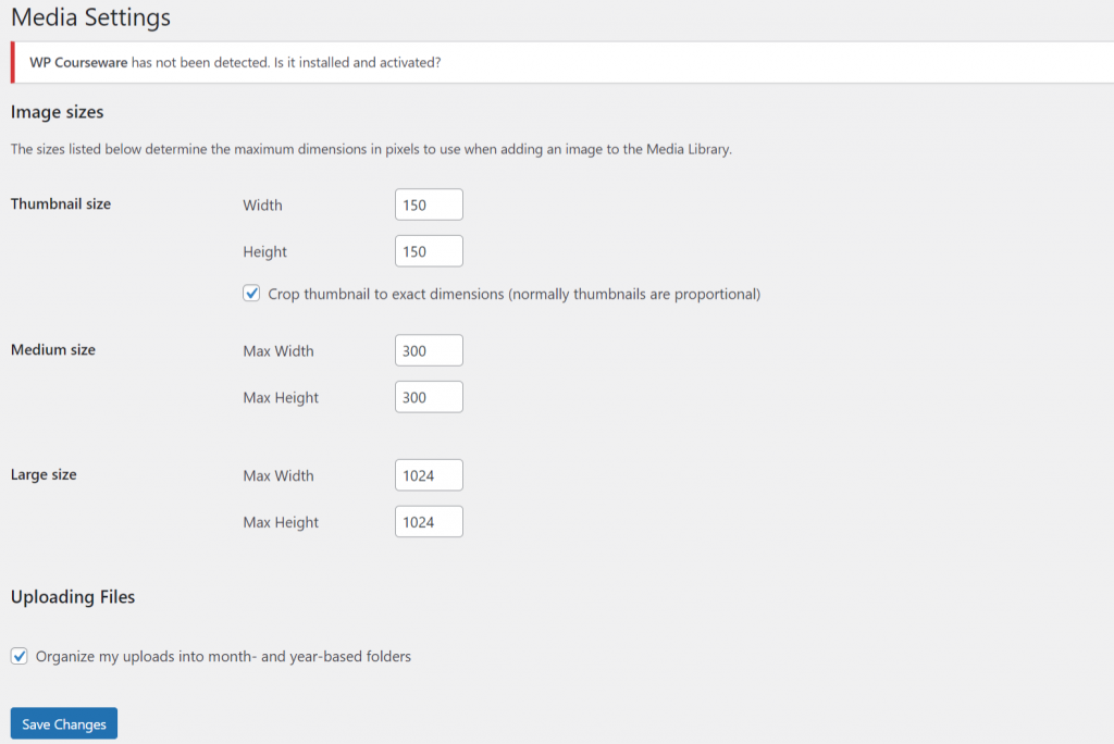 Media file settings page