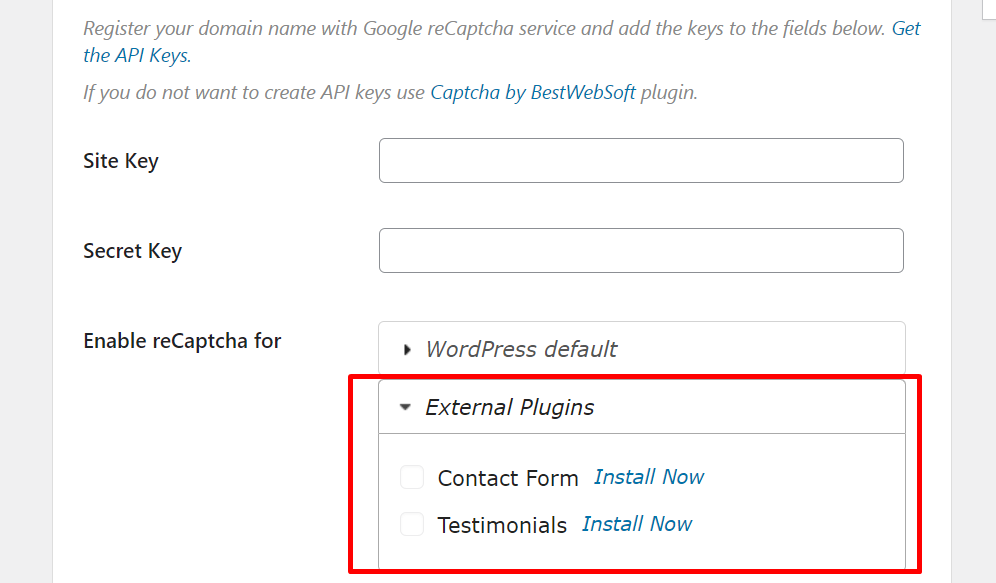 Enabling google Captcha for contact forms