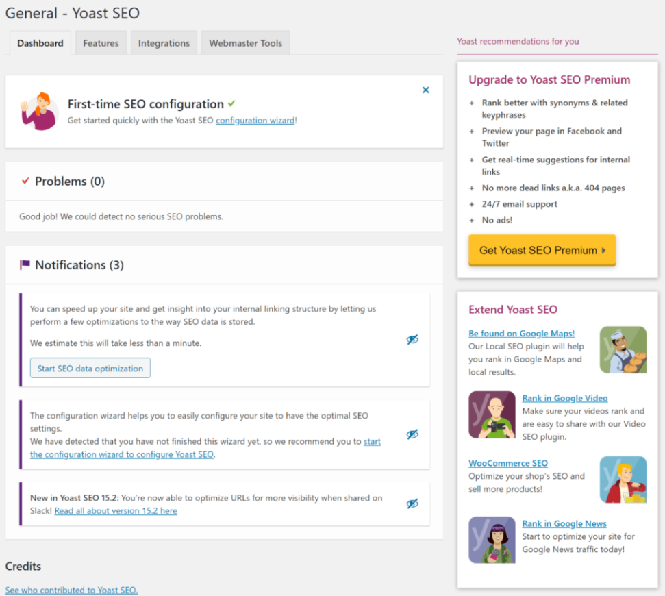 Yoast SEO Dashboard