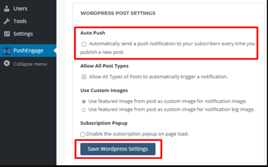 Disable Auto push notifications in PushEngage