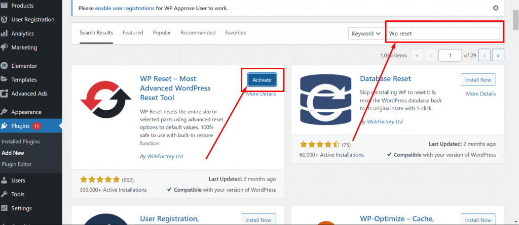 Reset WordPress using WP reset