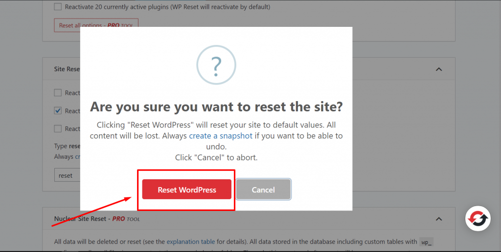 Reset WordPress