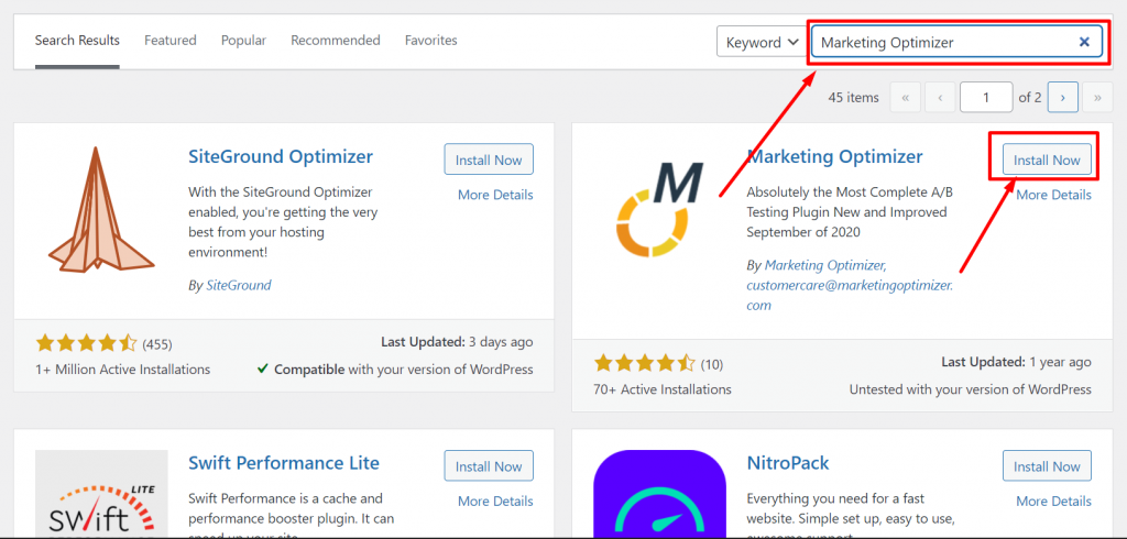 WordPress AB testing plugin: Marketing Optimizer Installation