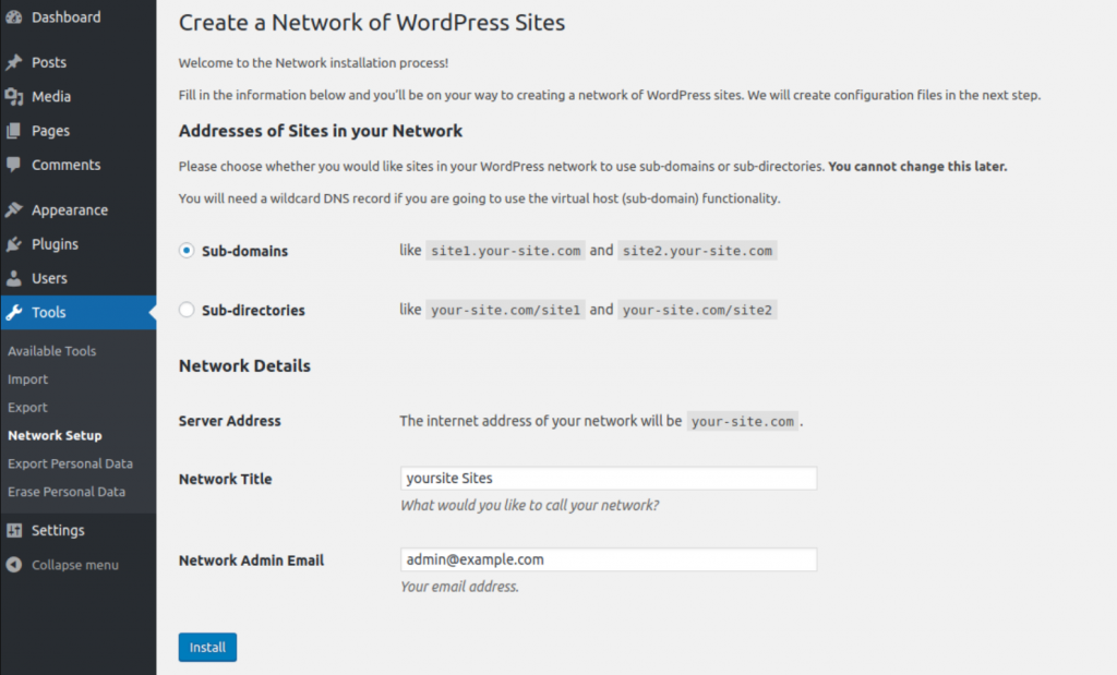 subdomain for WordPress Multisite