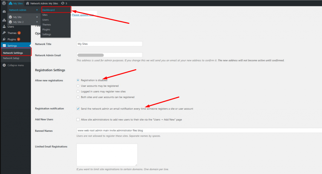 User Registration on Multisite network