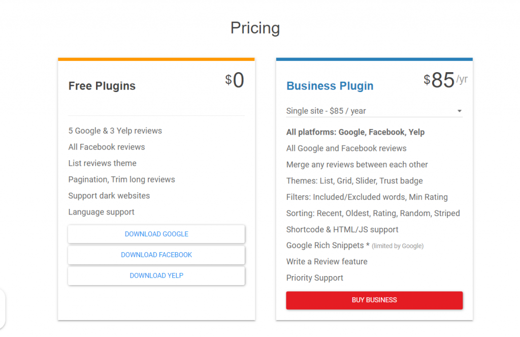 Widget Google Review Pricing