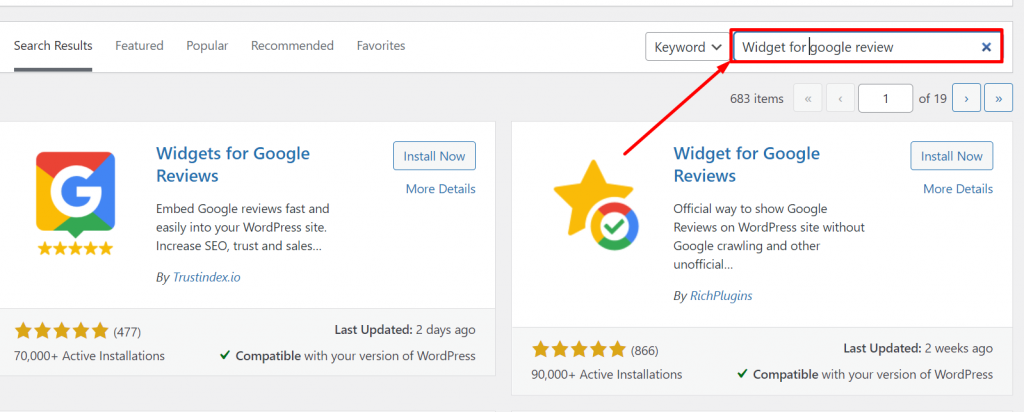 Widget for Google review setup