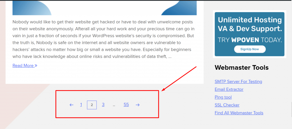 WPOven blog page shows pagination