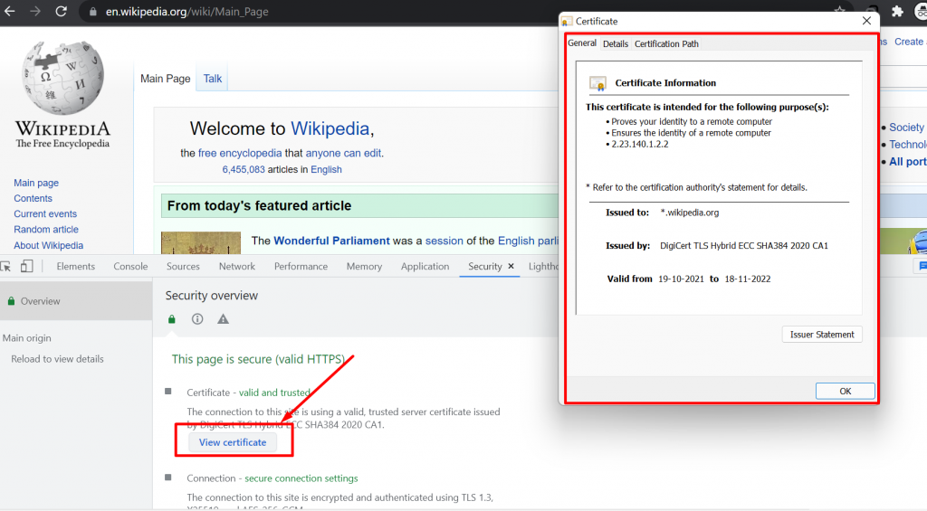 SSL certificate checking of a website