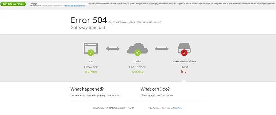 504 Gateway Timeout in Cloudflare