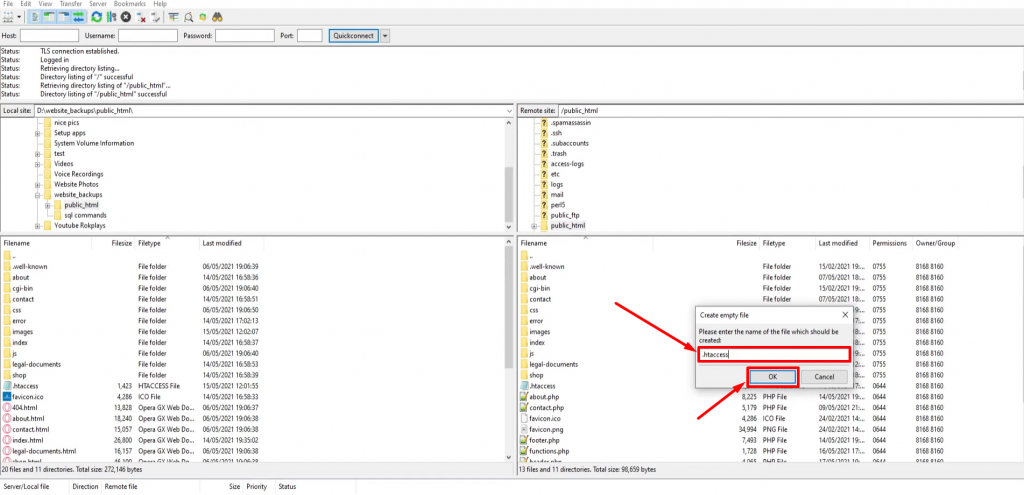 Creat .htaccess file using FTP client