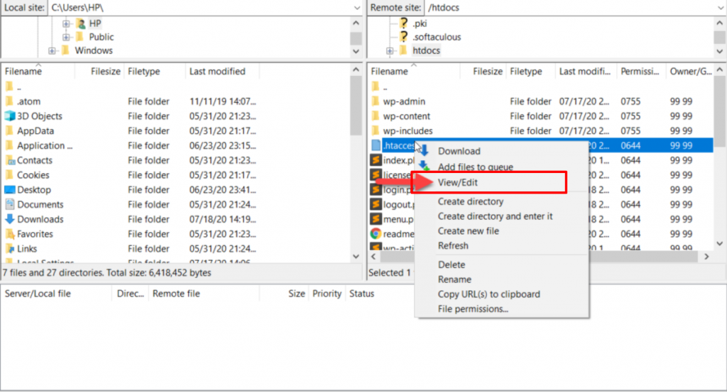 Editing htaccess file on FTP client