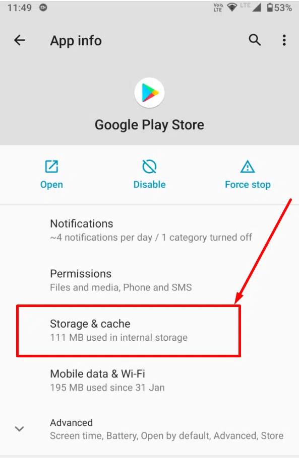 Clearing Storage and cache of Google play store