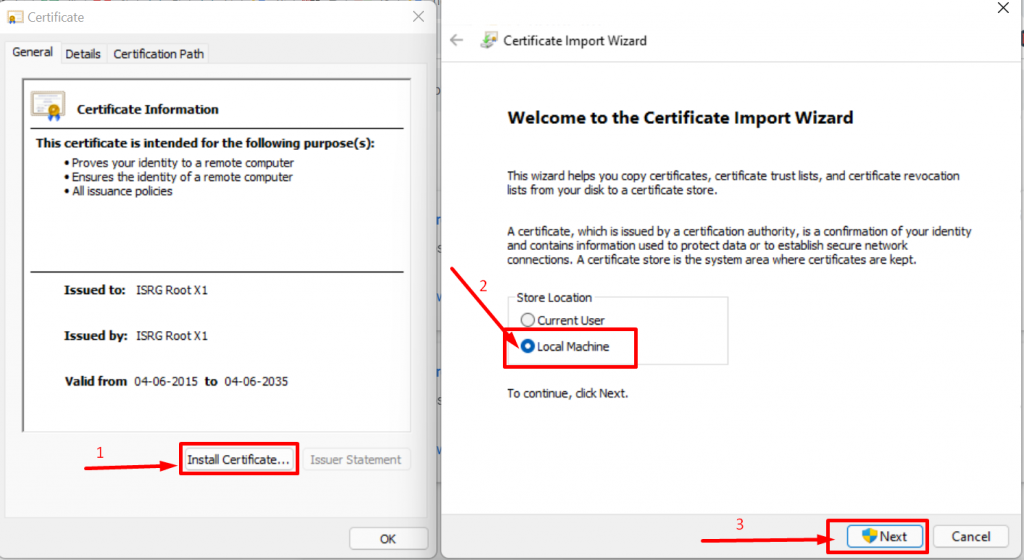 Installing a certificate on PC