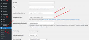 WordPress site settings