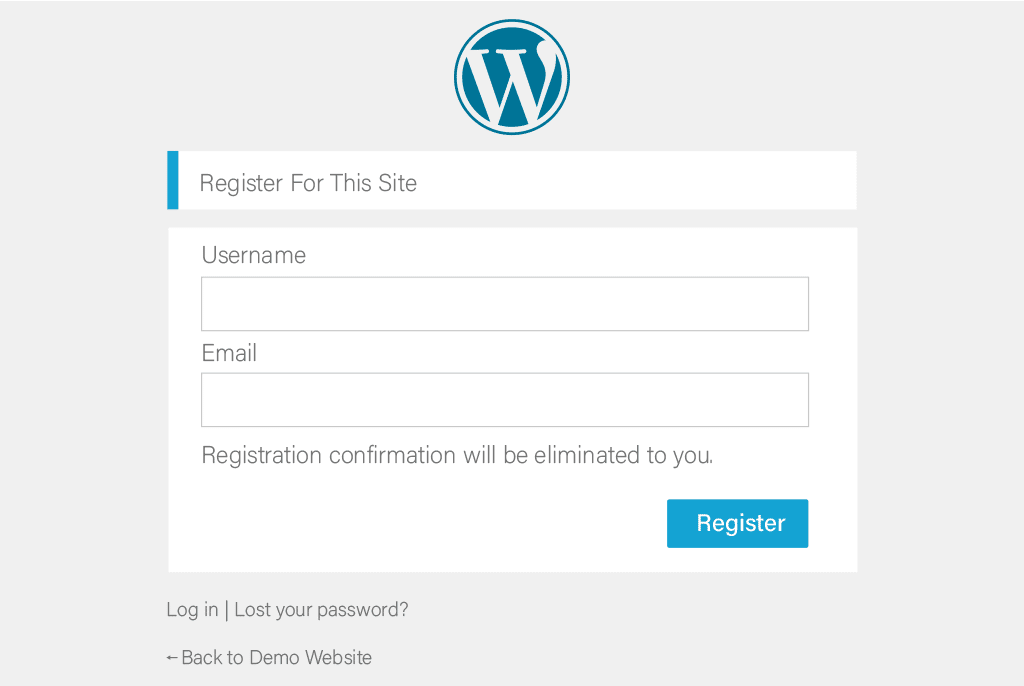 WordPress default Registration page