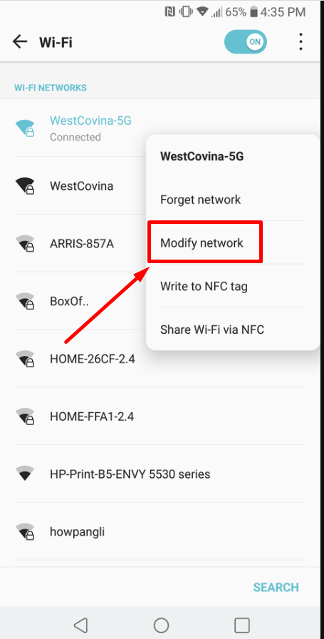 Modify network in android