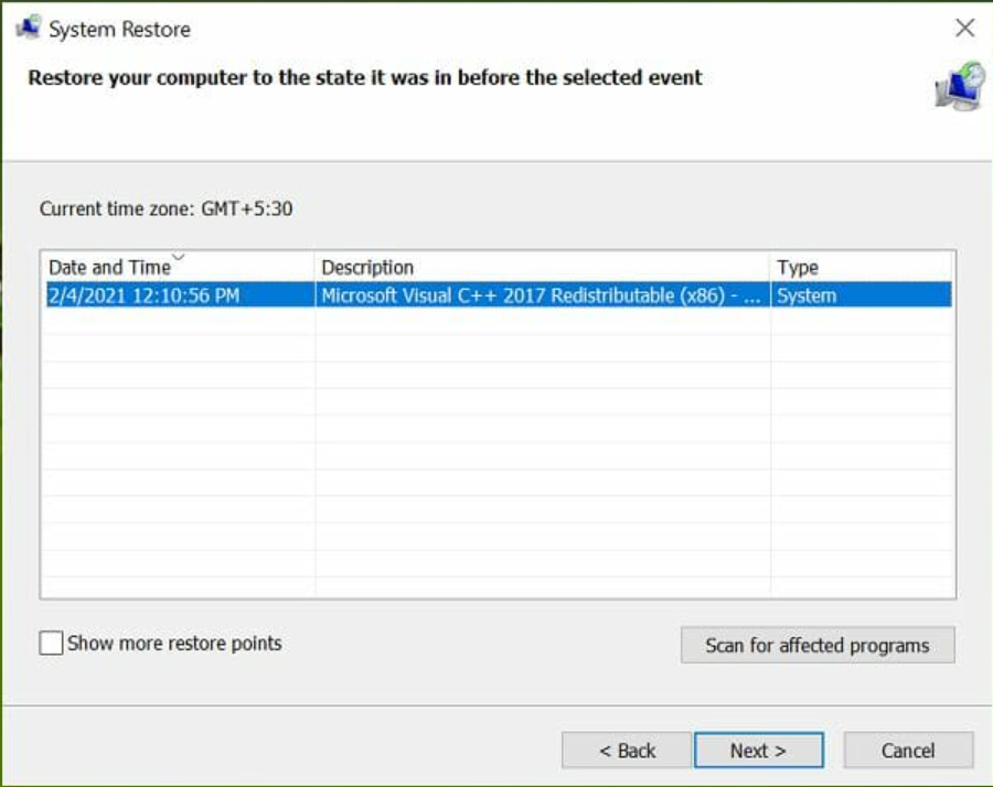 Use Restore point in Windows